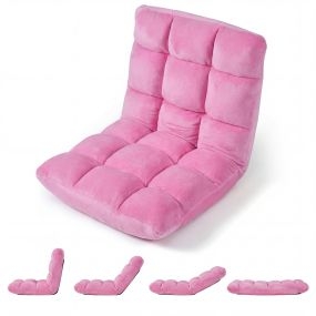 Silla de suelo plegable con respaldo ajustable 14 posiciones relleno esponjoso rosa