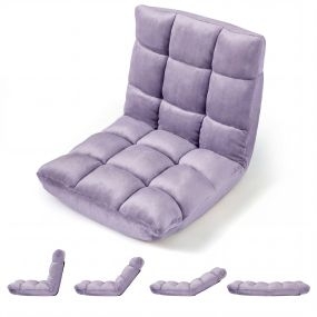 Silla de suelo plegable con respaldo ajustable 14 posiciones relleno esponjoso lila