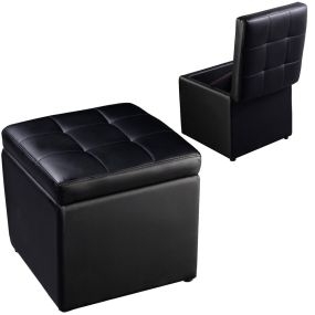 Taburete de Almacenamiento Otomana con Tapa Hermética en PU para Entrada Dormitorio 40 x 40 x 40 cm Negro