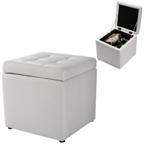 Taburete de Almacenamiento Otomana con Tapa Hermética en PU para Entrada Dormitorio 40 x 40 x 40 cm Blanco Puro