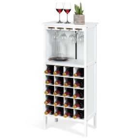 Botellero de vino para 20 botellas con soporte de copas madera de pino blanco 24,5 x 42 x 96 cm