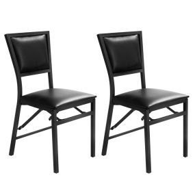 Juego de 2 Sillas Plegables Tapizadas de PU con Respaldo Alto y Estructura de Metal Para Comedor Marrón Oscuro