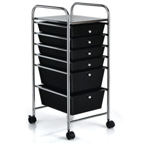 Carrito con Ruedas Baño Carro Auxiliar Almacenamiento con 6 Cajones Apilables Extraíbles para Cocina Oficina 34 x 43,5 x 76 cm Negro