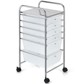 Carrito con Ruedas Baño Carro Auxiliar Almacenamiento con 6 Cajones Apilables Extraíbles para Cocina Oficina 34 x 43,5 x 76 cm Transparente