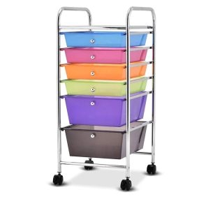 Carrito con Ruedas Baño Carro Auxiliar Almacenamiento con 6 Cajones Apilables Extraíbles para Cocina Oficina 34 x 43,5 x 76 cm Multicolor