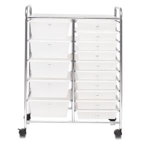 Carrito Auxiliar Almacenamiento 15 Cajones Ruedas Estructura Metálica Carro Organizador 62,5 x 37 x 87 cm Claro