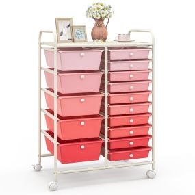 Carro Multiusos con Cajones Desmontables y Ruedas Bloqueables Organizador de Accesorios 63 x 37 x 87cm Mixto Rosa