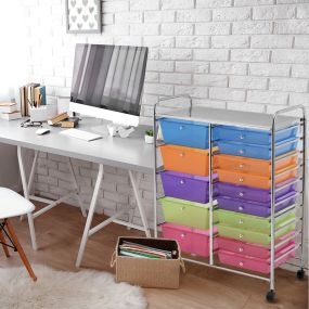 Carro con ruedas con cajones Contenedor con ruedas Carro de baño con 15 cajas apilables