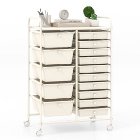 Carro Multiusos con Cajones Desmontables y Ruedas Bloqueables Organizador de Accesorios 63 x 37 x 87cm Blanco