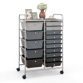 Carro multiusos con cajones desmontables y ruedas bloqueables 63 x 37 x 87 cm gris y plata