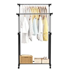 Perchero Burro con Rueda Estante Soporte Doble Riel Ropa Zapatero Organizador 86 x 43 x 94-168 cm