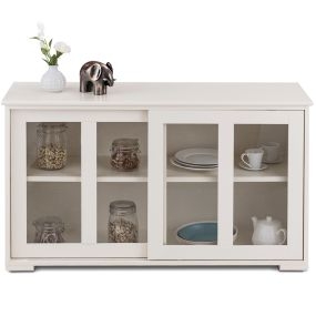 Aparador de Cocina Armario de Almacenamiento Gabinete Consola con 2 Estantes 2 Puertas 106 x 33 x 62,5 cm Beige