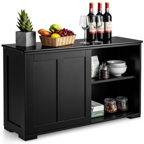 Aparador de cocina buffet con puertas correderas negro 107 x 33 x 60 cm