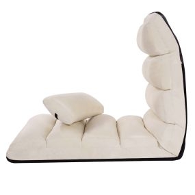 Sillón plegable a ras de suelo acolchado en falso ante beige regulable en 5 posiciones