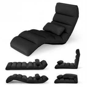 Sillón Plegable a Ras de Suelo Sofá Acolchado y Recubierto en Falso Ante Regulable en 5 Posiciones Soporte para Espalda Negro