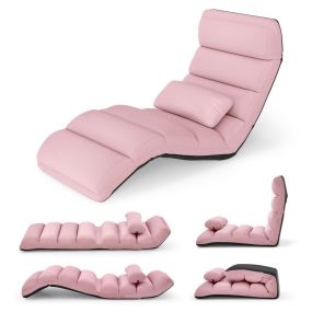 Sillón Plegable a Ras de Suelo Sofá Acolchado y Recubierto en Falso Ante Regulable en 5 Posiciones Soporte para Espalda Rosa