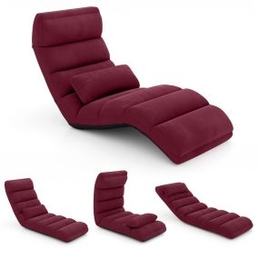 Sillón Plegable a Ras de Suelo Sofá Acolchado y Recubierto en Falso Ante Regulable en 5 Posiciones Soporte para Espalda Rojo Vino