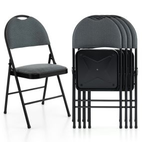 Juego de 4 sillas plegables portátiles con asiento acolchado y respaldo de tela gris de metal