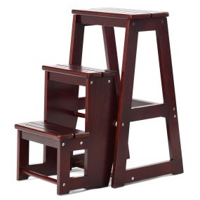 Escalera Madera con 3 Estante Taburete Estantería Silla Escalón Baño Hogar Decoración 57 x 38 x 65 cm Café