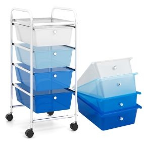 Carrito de Almacenamiento Móvil con 4 Cajones Ruedas Carro Auxiliar Organizador para Baño Hogar Oficina 37 x 32 x 76 cm Azul
