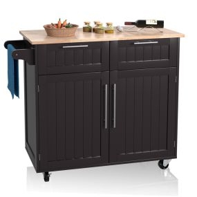 Isla de Cocina Carro Giratorio con Cajones de Almacenamiento y Armarios 4 Ruedas Toallero para Comedor 94 x 45 x 94,5 cm Café