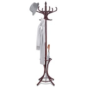 Perchero de pie de madera 184 cm con soporte y 12 perchas marrón