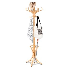Perchero de Pie de Madera 184cm Perchero Árbol con Soporte 12 Perchas para Colgar Ropa Sombrero para Habitación Entrada Natural