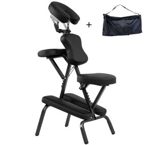 Silla de masaje plegable ajustable para tatuaje estética SPA ligera portátil negra con bolsa de transporte 46 x 54,5 x 120,5 cm