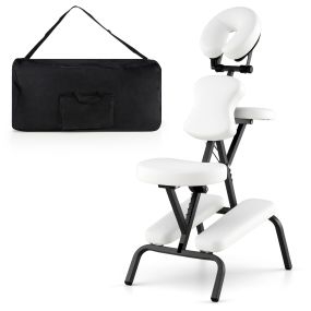 Silla de Masaje Plegable Altura Ajustable Silla para Tatuaje Estética SPA Ligera Portátil con Bolsa Transporte 48 x 55 x 120 cm Blanco