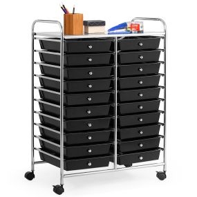 Carro con 20 Cajones con Ruedas Carrito Multiuso Ligero Cajonera Organizador Herramientas para Escuela Oficina Salón 64 x 39 x 88 cm Negro