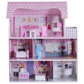 Casa de Muñecas de Madera para Niña Miniatura 3 Pisos Rol Educativo con Accesorios