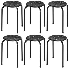 Juego de 6 taburetes apilables de metal con almohadillas antideslizantes negro, carga 110 kg