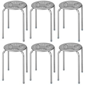 Juego de 6 taburetes apilables de metal plateado con almohadillas antideslizantes, carga 110 kg