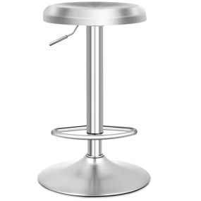 Taburete de Bar Giratorio Ajustable con Reposapiés Mango y Base Silla de Barra de Acero Inoxidable de 82 cm para Cocina Cafetería Plata