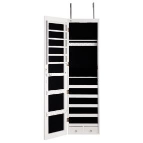 Gabinete de joyería de madera con espejo de pared y LED interno blanco 33,5 x 10 x 120 cm
