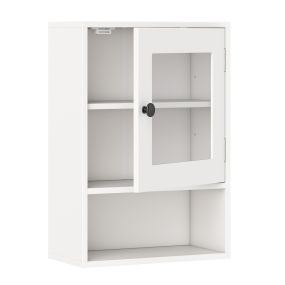 Armario de Pared para Baño con Puerta de Vidrio Templado Repisa Regulable Amplio Espacio Almacenamiento 35 x 18 x 51 cm Blanco