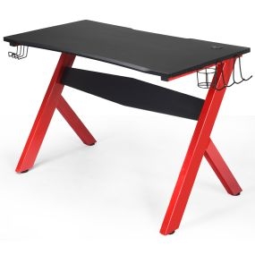 Escritorio gaming ergonómico para ordenador negro 115 x 60 x 76 cm con portavaso, porta cascos y alfombrilla para ratón