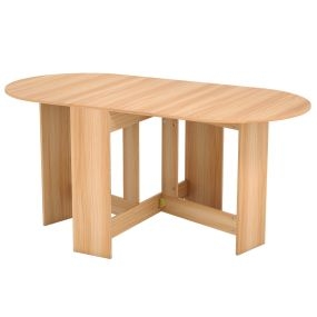 Mesa de comedor extensible de madera natural con 2 solapas redonda 80x163x75 cm