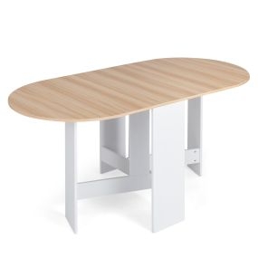 Mesa de comedor plegable de tablero de partículas color madera natural con patas blancas 163 x 80 x 75 cm
