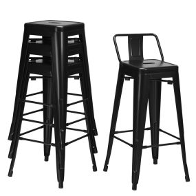 Juego de 4 taburetes de bar de metal con respaldo desmontable negro