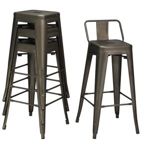 Juego de 4 sillas de metal tipo taburete de bar para cocina con respaldo desmontable gris