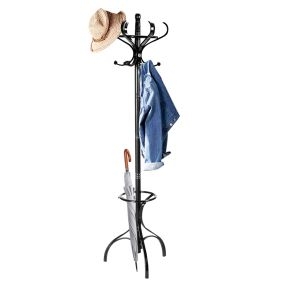 182 cm Perchero de Pie con 12 Ganchos para Colgar Ropa Perchero de Madera para Pasillo Dormitorio Oficina Negro