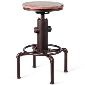 Taburete de Bar Estilo Industrial Vintage Altura Ajustable 59,5-75cm con Reposapiés Silla de Comedor para Pub Bar Restaurante Café