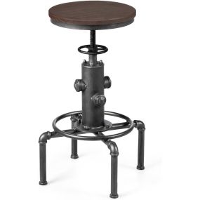 Taburete de Bar Estilo Industrial Vintage Altura Ajustable 59,5-75 cm con Reposapiés Silla de Comedor para Pub Bar Restaurante Marrón+Negro