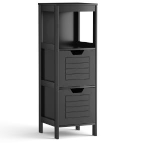 Armario de baño de madera multifuncional con 2 cajones 30 x 30 x 89 cm negro
