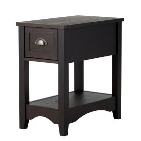 Mesa Lateral Retro con 1 Cajón 1 Estante de Almacenamiento Mesita de Noche Rectangular 56 x 33 x 58,5 cm-Marrón oscuro-Juego de 1