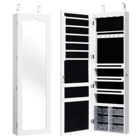 Armario para Joyas con Espejo con LED Cerradura Estante para Joyero Organizador Montar en Puerta y Pared 36,5 x 11,5 x 120 cm Blanco