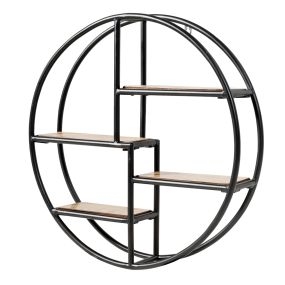 Estante Redondo Montado a la Pared con 4 Niveles de Madera y Metal para Dormitorio Salón Cocina y Oficina Negro 55 x 55 x 11 cm