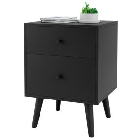 Mesita de Noche con 2 Cajones Mesita Auxiliar de Sofá con Patas de Madera Goma Organizador Armario 45 x 40 x 62 cm Negro