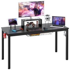 Escritorio para juegos con estante para monitores y gancho para auriculares 140 x 60 x 94 cm negro